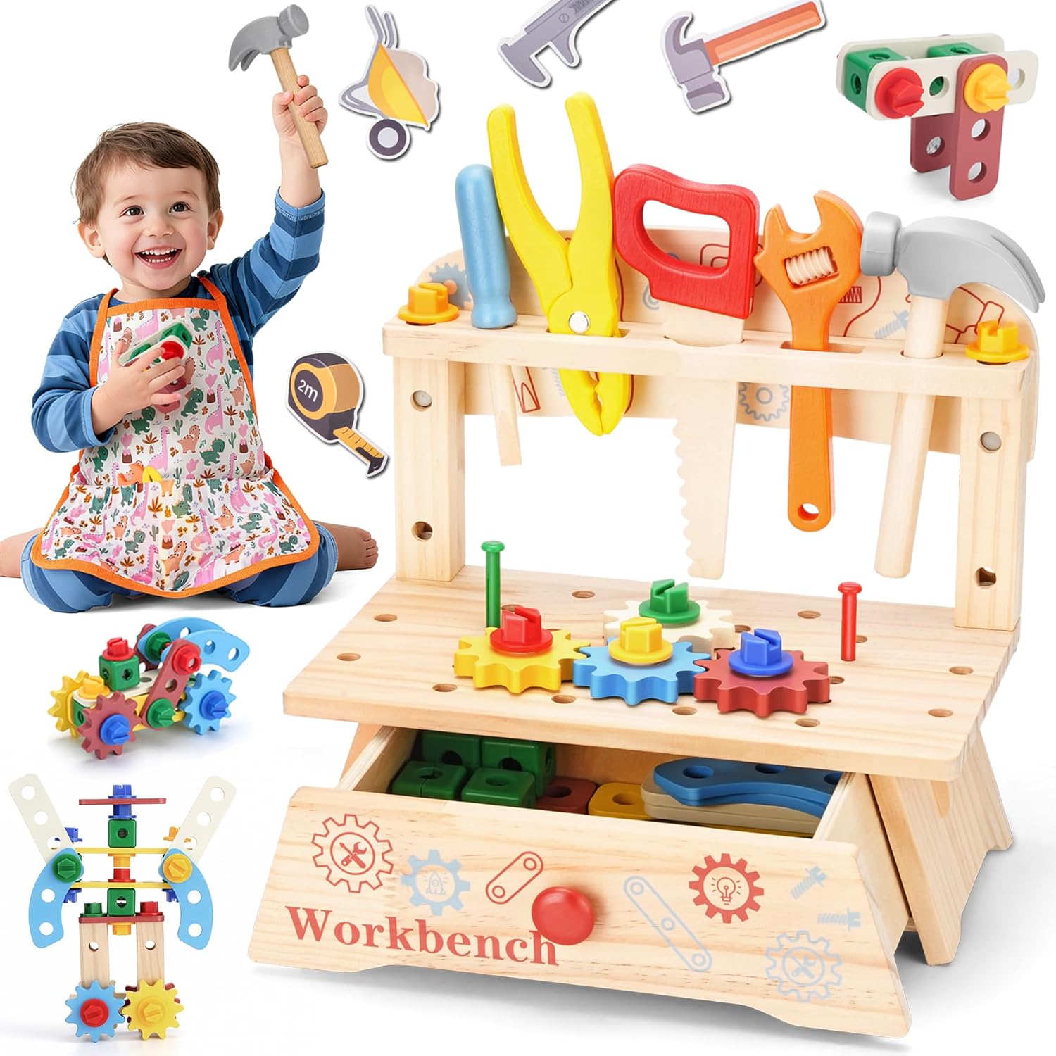 Gardening Tools Girls - مقعد أدوات خشبية للأطفال، لعبة بناء